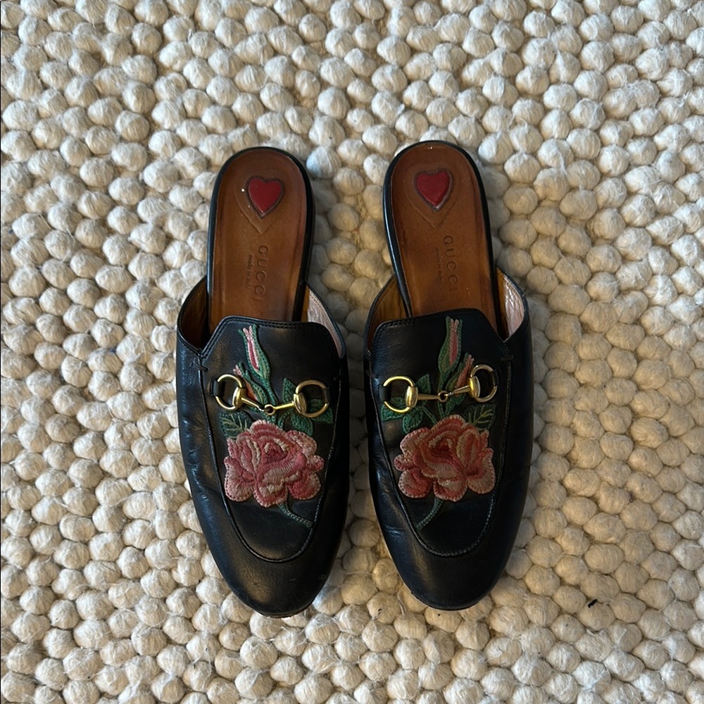 Gucci Black Floral Embroidered Women's Horsebit Loafers
